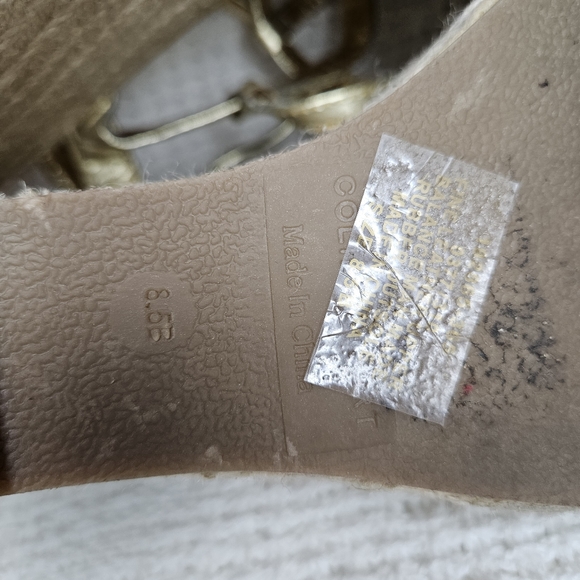 Colin Stuart Gold Strappy Leather Platform Wedge Heel Size 8.5 Womens - Picture 6 of 15